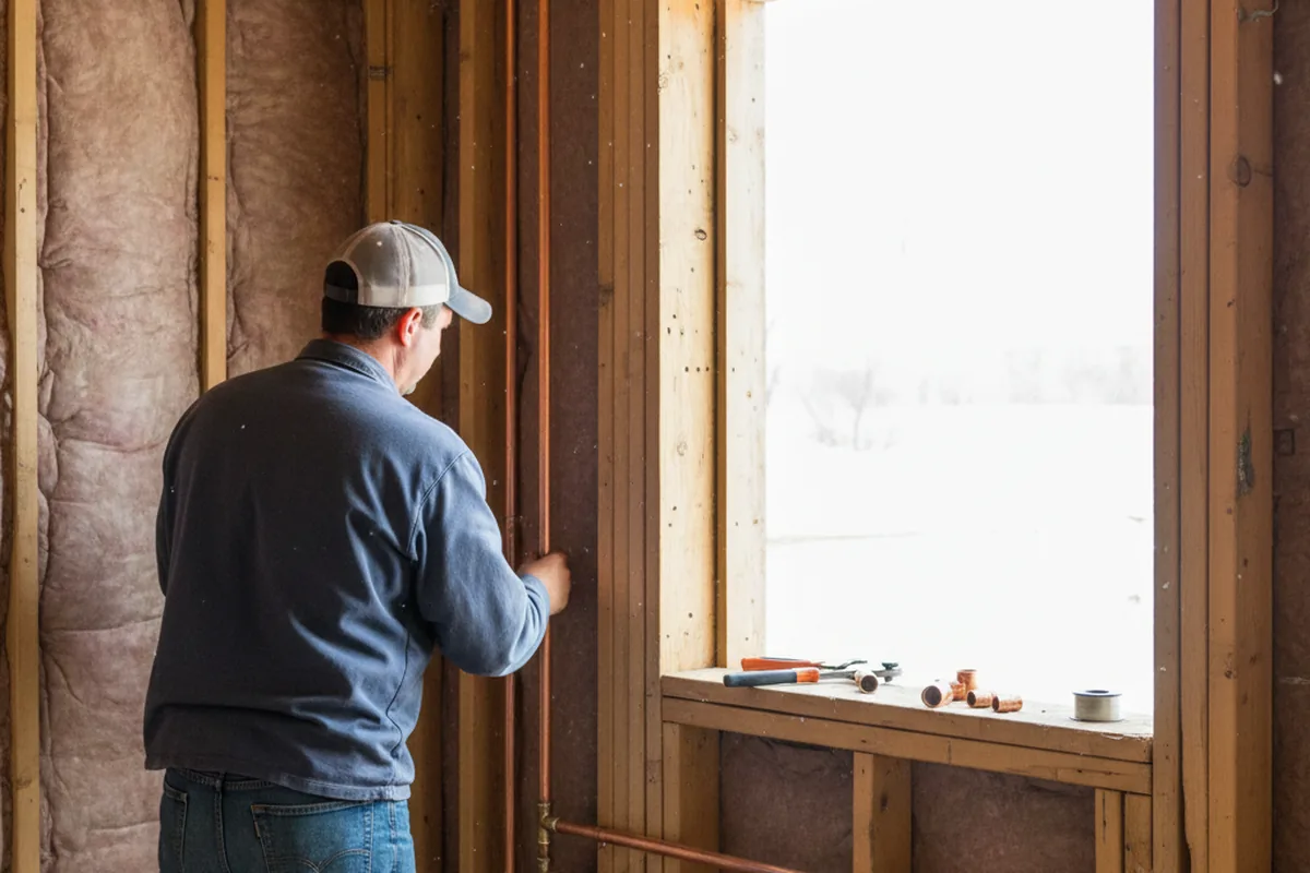 Licensed plumber running new copper supply lines in a Burns home